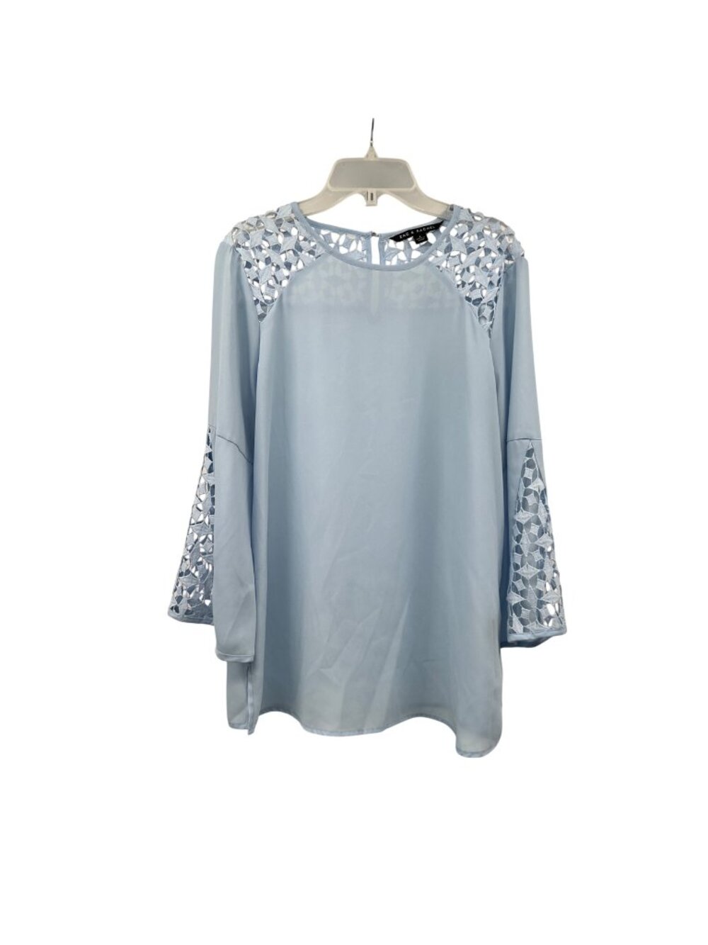 Zac & Rachel Embroidered Cut Out Blouse 3/4 Sleeve Blue Size Small Sheer